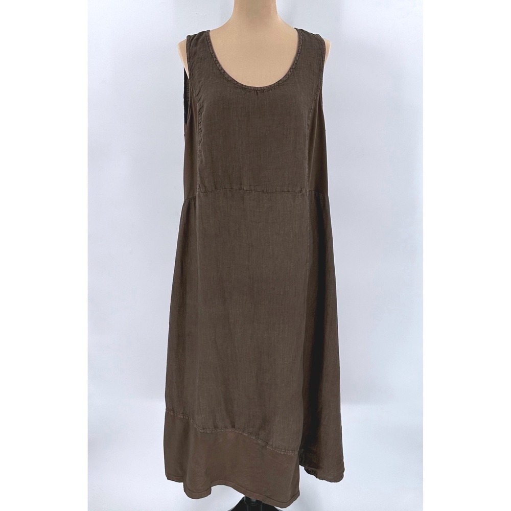 Flax Womens Brown Linen Sleeveless Midi Tank Dress Lagenlook Size M Lithuania